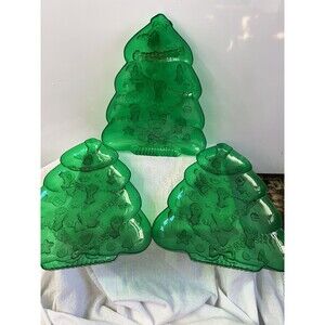 Vintage 3 PC  plastic Christmas Serving Tray Set 3‎ Green Christmas tree Trays